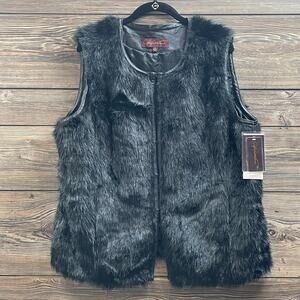 Hal Rubinstein Black Faux Fur Vest  SZ 1XL C101716